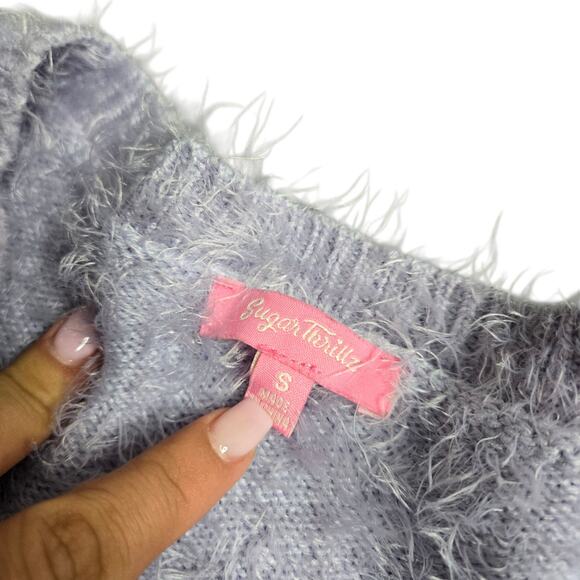 Sugar Thrillz Oh No Way Heart Cutout Purple Wpmen's Cropped Sweater Size: S - Picture 5 of 6